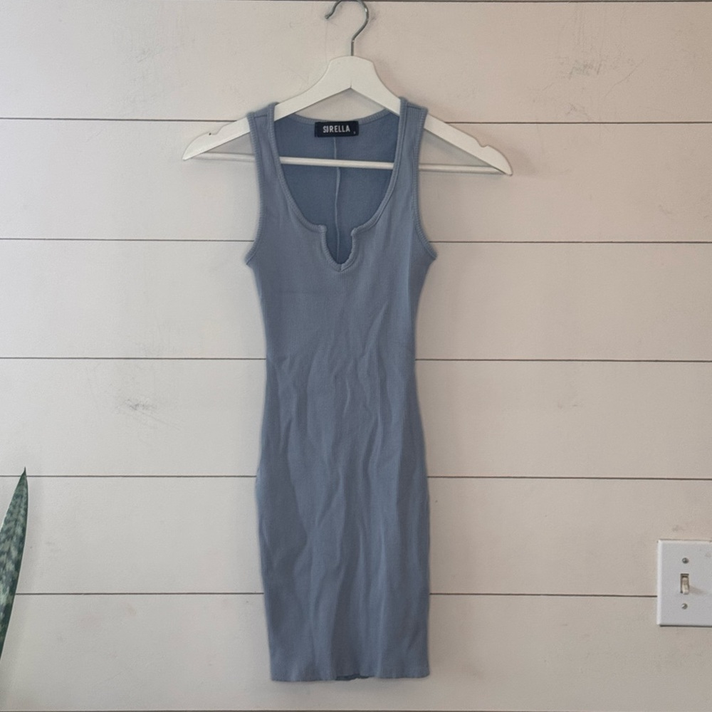 Sorella Light Blue Ribbed Fitted Mini Dress Size Small